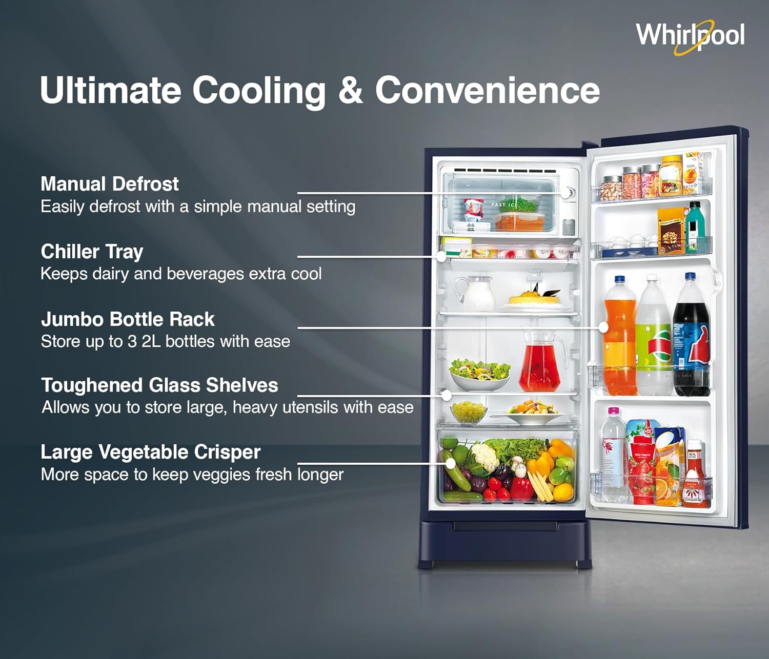 Whirlpool 192 L 4 Star Icemagic Powercool Direct-Cool Single Door Refrigerator with Base Drawer (215 IMPC ROY 4S)